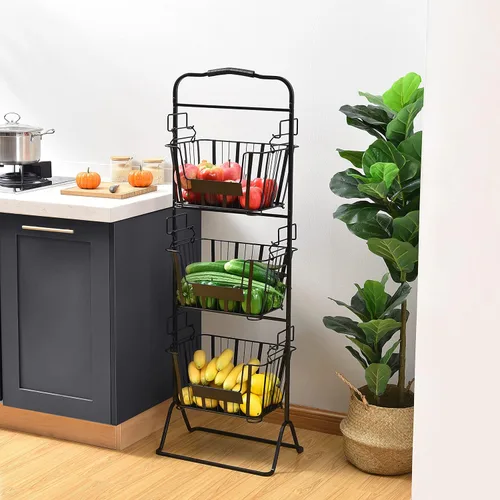 Vista 9 de oceanstar Soporte de cesta de almacenamiento de alambre de metal de 3 niveles con cestas extraíbles - Negro