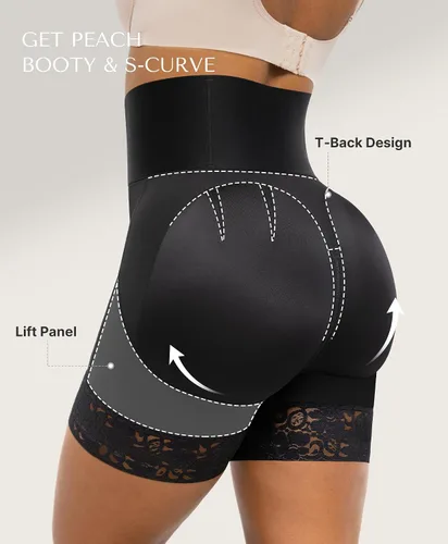 Vista 3 de SHAPELLX Shorts Moldeadores de Cuerpo de Cintura Alta Shapewear para Mujeres Control de Abdomen Adelgazamiento de Muslos Shorts Deslizantes
