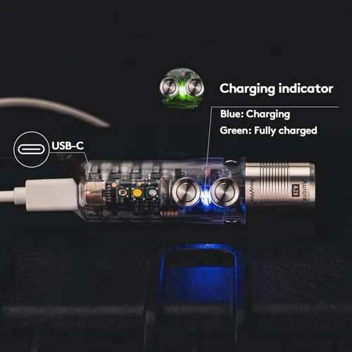 Vista 15 de RovyVon Aurora A28 2ª linterna EDC USB-C, 6500K blanco frío máximo 1000 lúmenes, linterna pequeña recargable de 850 mAh, con luces laterales