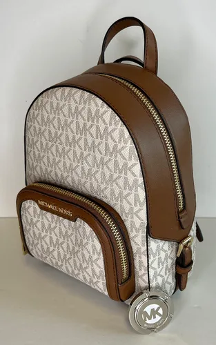 Vista 7 de Michael Kors Jaycee XS - Mochila convertible con bolsillo con cremallera y gancho para monedero SM TZ, Signature Mk Vanilla, Signature Mk Brown