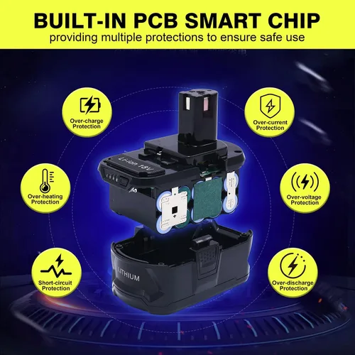 Vista 4 de Batería de repuesto de 6.0Ah 18V para Ryobi 18 V, iones de litio, compatible con Ryobi 18 Voltios ONE+ Plus Herramientas eléctricas inalámbricas