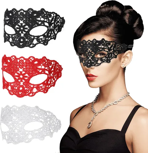 Vista 8 de WY LIGHTING LEVEL 3 Piezas de Máscara de Mascarada para Mujeres, Máscaras de Vestido Elegante de Encaje