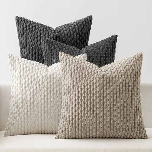 Vista 16 de MIULEE - Juego de 4 fundas de almohada suaves para sofá, decorativas, estilo bohemio, con rayas, fundas de almohada de corduroy, decoración rústica