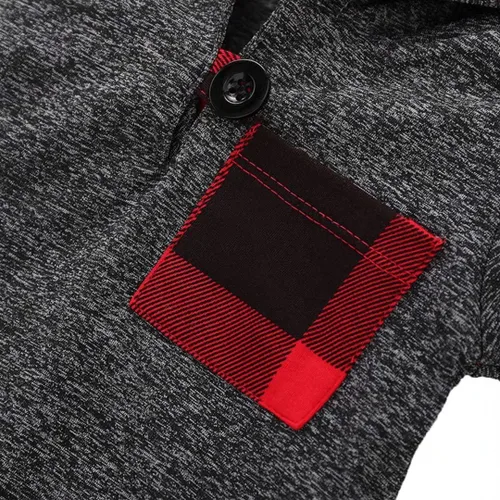 Vista 6 de Ropa de bebé niño para niños pequeños, traje de otoño e invierno, manga larga, bolsillo a cuadros, sudadera con capucha + pantalones, 2 piezas