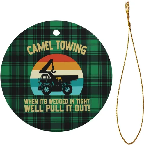 Vista 2 de Camel Towing When It's Wedged in Tight We'll Pull It Out Christmas Tree Hanging Ceramic Round Christmas Ornaments Home Decor Indoor Outdoor