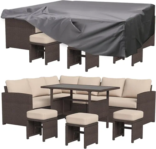 Vista 15 de U-MAX Juego de muebles de patio, 7 piezas de sofá seccional para exteriores Ratán marrón y cojín rojo