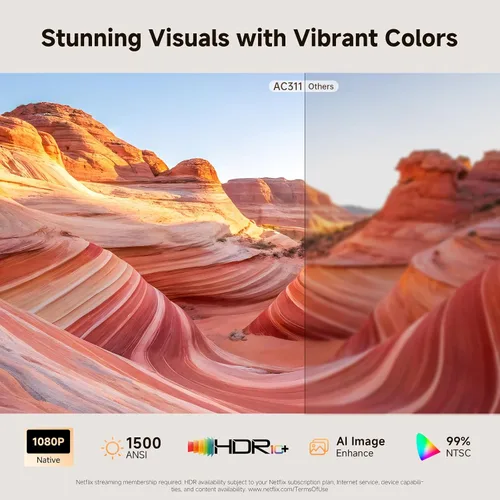 Vista 5 de Proyector 4K para Exteriores [Lanzamiento Corto/1200ANSI/Aplicaciones Integradas] con WiFi y Bluetooth, Proyector de Enfoque Automático con Soporte