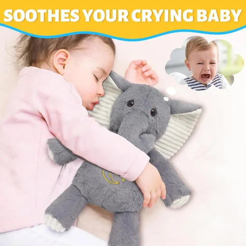 Vista 4 de IUTOYYE Elefante de peluche que respira con luz y sonido, juguete de elefante relajante, muñeco de peluche para niños