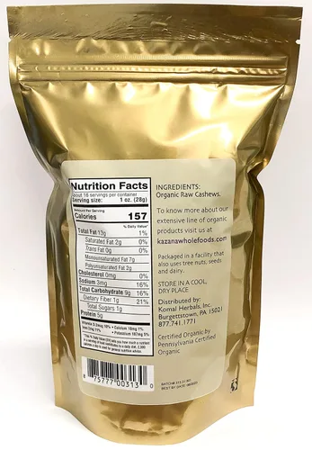 Vista 2 de Kazana - Anacardos crudos orgánicos enteros 16 oz (454 g), sin sal, apto para dieta cetogénica