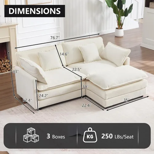 Vista 2 de KIVENJAJA Sofá modular en forma de L de 76.7 pulgadas de ancho para espacios pequeños, sofá biplaza modular de 2 plazas con diván otomano y asiento