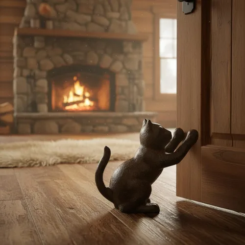 Vista 2 de Comfy Hour Tope de puerta de gato de hierro fundido, tope de puerta Negro