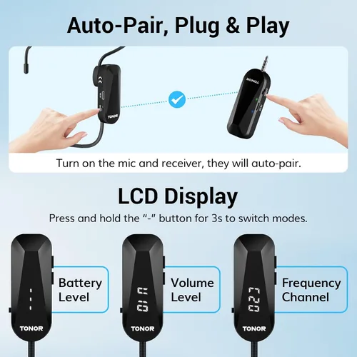 Vista 7 de TONOR - Auriculares inalámbricos con micrófono, sistema de auriculares con micrófono UHF, micrófono de mano y de cabeza 2 en 1, micrófono de oreja