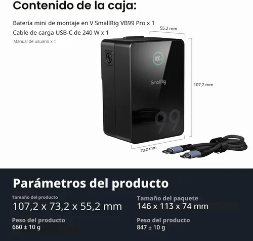Vista 9 de SMALLRIG V Mount Battery VB99 Pro, 99Wh / 6800mAh Mini V-Mount Batería