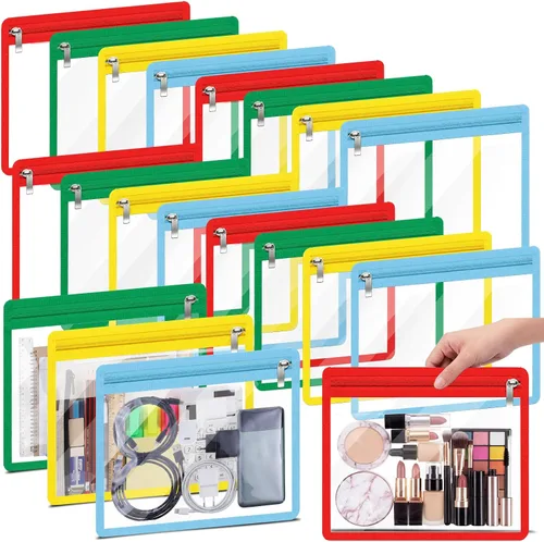 Vista 13 de Ireer 18 bolsas transparentes con cremallera de PVC, impermeables, bolsas transparentes con cremallera, bolsas de almacenamiento, multiusos