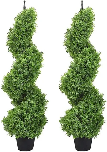 Vista 9 de Momoplant Topiario artificial en espiral de 3 pies/35 pulgadas, imitación de Milán, decoración interior y exterior, juego de 2, plantas de puerta