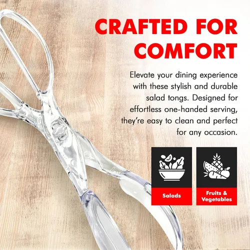 Vista 3 de Chef Craft Pinzas de tijera de ensalada premium, 11.25 pulgadas, transparentes