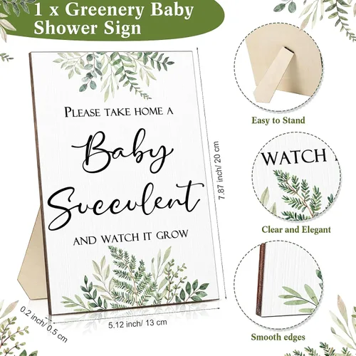 Vista 2 de Fulmoon 151 piezas de regalos de baby shower para invitados incluyen 1 letrero de vegetación, 50 etiquetas de reloj para suculentas, 50 cubos