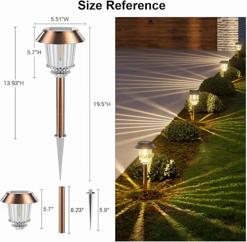 Vista 5 de XMCOSY Luz solar de camino – Set de luces LED de paisaje automáticas (2 unidades), cubierta de cristal impermeable, brillo, luz blanca cálida