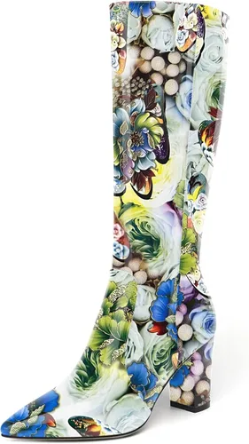 Vista 141 de AMBELIGHT Botas altas hasta la rodilla con cremallera y puntera puntiaguda para mujer, de patente sólida, tacón alto, 3.3 pulgadas