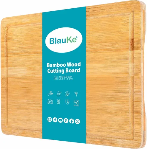 Vista 12 de Tabla de cortar de madera para cocina, tabla de cortar de bambú de 14 x 11 pulgadas con ranura para jugo, tabla de cortar de madera, bandeja
