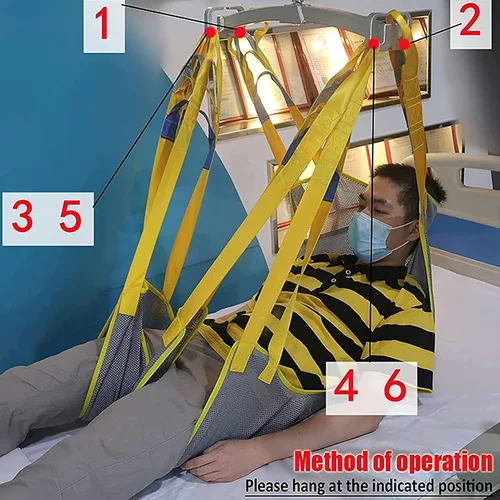 Vista 3 de GUNEL Eslinga universal de malla para elevación de pacientes, eslinga de ducha de piernas divididas con soporte para la cabeza, cabestrillo