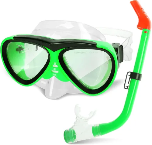 Vista 10 de GreenLF Kids Snorkel Set, Anti-Fog Snorkeling Mask with Nose Covers for Youth Junior Child, Boys & Girls Age 5-12, Semi-Dry Diving Scuba Swimming