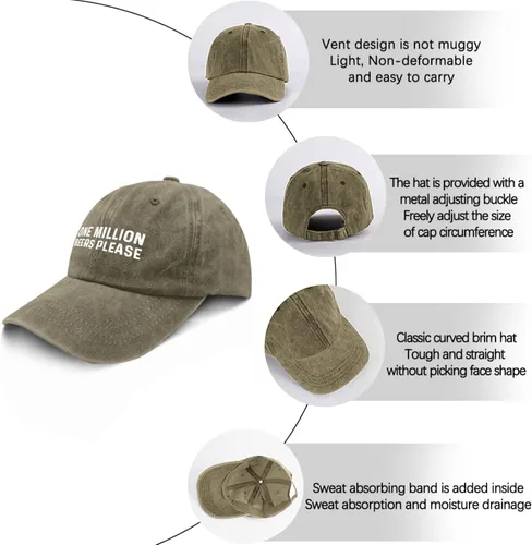 Vista 6 de Sombrero de béisbol con texto en inglés "One Million Beers Please Hat", regalos divertidos para mujeres