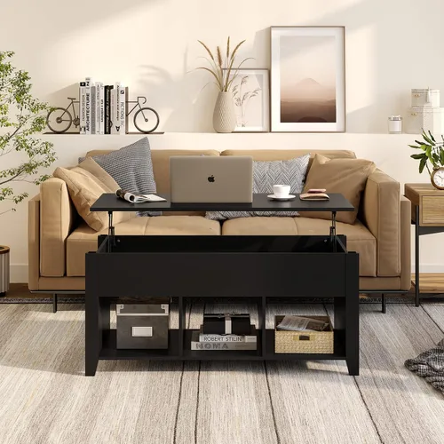 Vista 8 de NAFORT Mesa de centro de madera con compartimentos ocultos y estantes de almacenamiento, mesa central moderna para sala de estar, recepción, oficina
