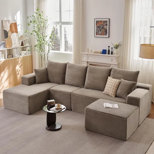 Vista 46 de Lakifun Sofá en Forma de L de 107" con Otomana, Seccional Modular Moderno Sofá Cómodo en Forma de U Nube, Asiento Profundo, Chaise Longue Cama