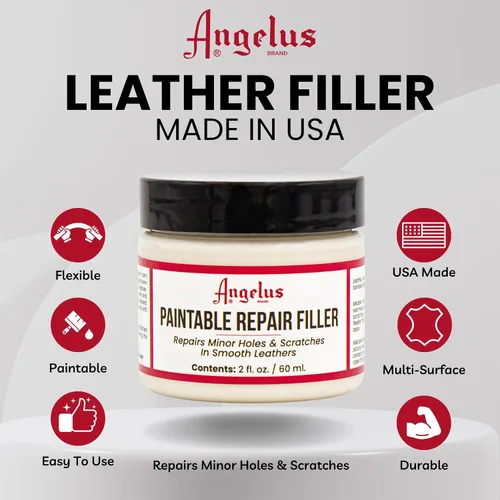 Vista 2 de Angelus Relleno de cuero para rellenar o reparar agujeros, desgarros, grietas, arañazos, para asientos de cuero de automóvil, muebles, zapatos