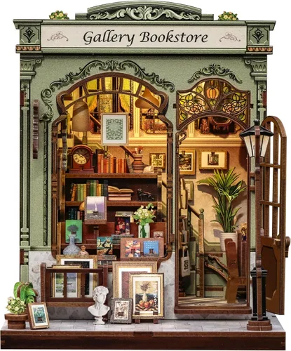 Vista 23 de Cutefun - Kit de rincón de libros - Kit de casa en miniatura DIY para adultos y adolescentes, kit de rompecabezas de madera 3D en miniatura con LED