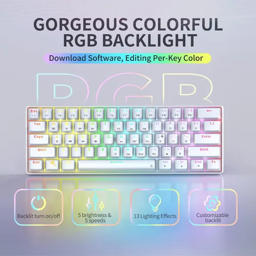 Vista 3 de Punkston TH61 - Teclado mecánico para juegos 60%, retroiluminado RGB con cable ultra compacto mini teclado mecánico teclas completas programables