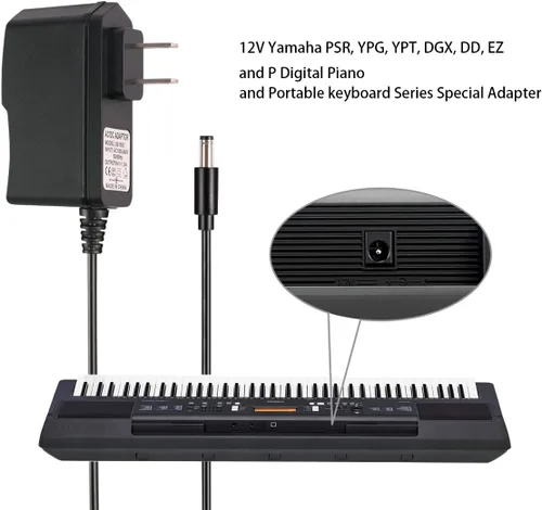 Vista 3 de Adaptador de fuente de alimentación CA/CC de 12V 2A para Yamaha PA-130 PA-130B PSR, YPG, YPT, DGX, DD, EZ y P Cable de carga de la serie de teclado
