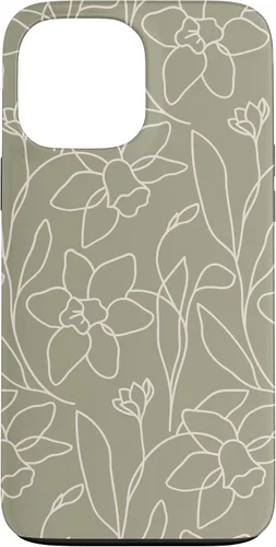 Vista 24 de Poppy Flower Line Art Modern Leaves Boho Artichoke Green Case for iPhone 17