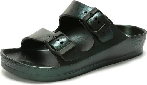 Vista 36 de FUNKYMONKEY - Sandalias bajas cómodas para mujer, hechas de etilvinilacetato, ajustables con hebilla doble