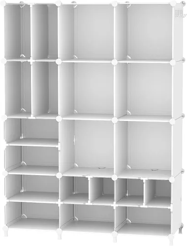 Vista 10 de AWTATOS Organizador de almacenamiento de cubos para clóset, 12 estantes de cubos, cubos grandes y pequeños, organizador de estantes de ropa portátil