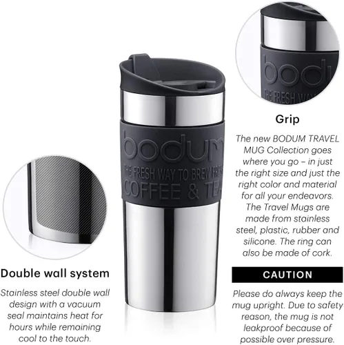 Vista 4 de Bodum 11068-01 - Taza de viaje al vacío, 0.35 L, tamaño pequeño, color negro, 1 unidad (paquete de 1)
