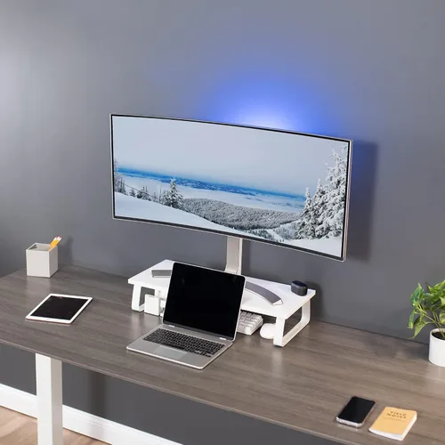 Vista 2 de VIVO Soporte para monitor de 24 pulgadas, elevador de escritorio de madera y acero, pantalla, teclado, portátil, escritorio ergonómico de TV pequeño