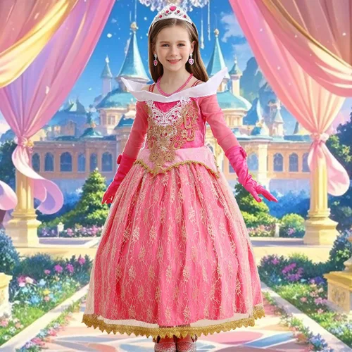Vista 3 de Disfraz de princesa para niñas pequeñas, disfraz de princesa rosa, cumpleaños, Halloween, Navidad, cosplay, fiestas