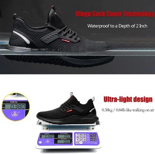 Vista 2 de ulogu Zapatos de punta de acero para hombres y mujeres, zapatos de techo ligeros e impermeables, zapatos deportivos de trabajo industrial