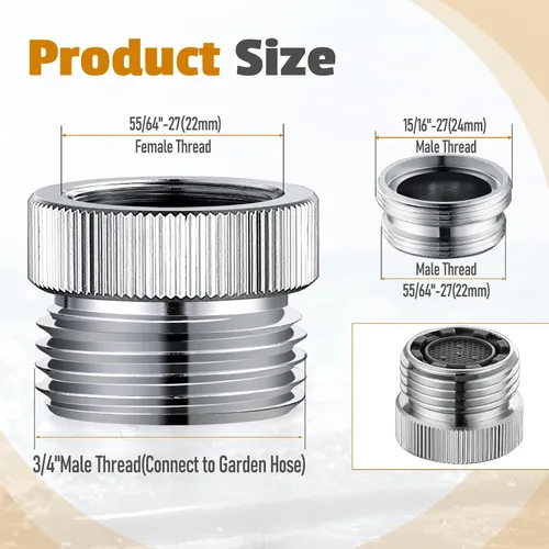Vista 2 de Adaptador de grifo con adaptador de grifo aireador a manguera, adaptador de grifo a accesorio de manguera de jardín para grifo de fregadero a