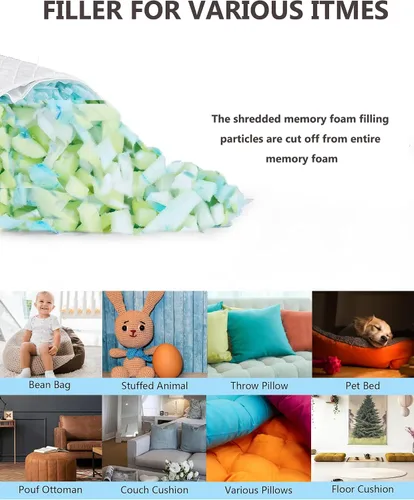 Vista 4 de Relleno de puf de 10 libras, relleno de espuma viscoelástica triturada reutilizable para almohadas y cojines de sofá