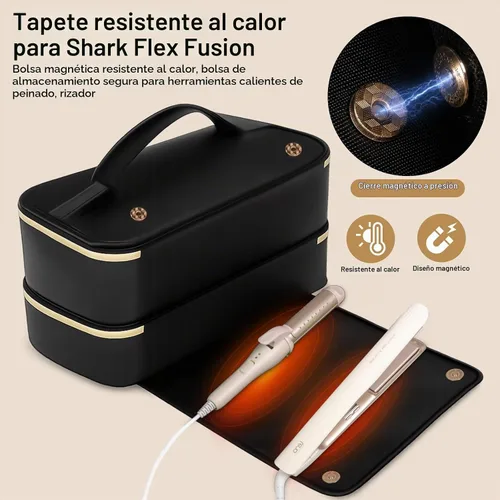 Vista 3 de Bolsa de viaje para herramientas para el cabello con alfombrilla resistente al calor para Shark Flex, funda de viaje impermeable de piel sintética