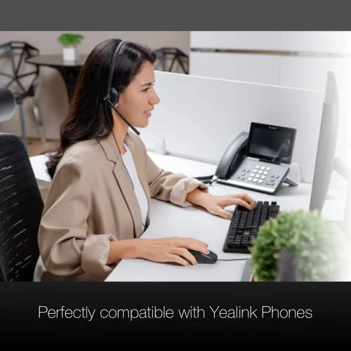 Vista 5 de Global Teck Worldwide GTW Yealink YHS34 Lite - Auriculares mono con cable (Lite), se conecta al escritorio, PC/Mac, Softphones - Funciona
