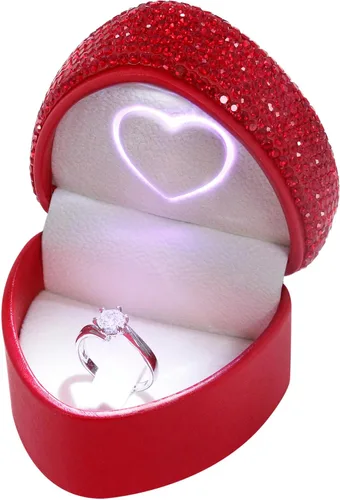 Vista 8 de Naimo Caja de anillo de compromiso, pendientes, moneda, joyero, caja con luz LED, para propuesta, compromiso, regalo de boda Negro