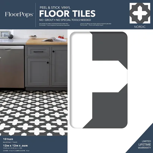 Vista 2 de FloorPops FP3308 Nordic Peel & Stick - Azulejos para piso, color negro