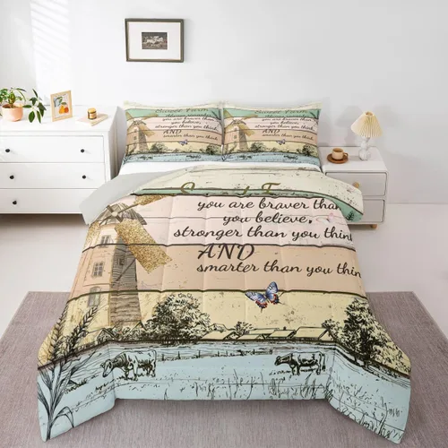 Vista 30 de Erosebridal Juego de edredón rústico de colibrí, juego de ropa de cama de molino de viento rústico para niños, adolescentes y adultos, relleno