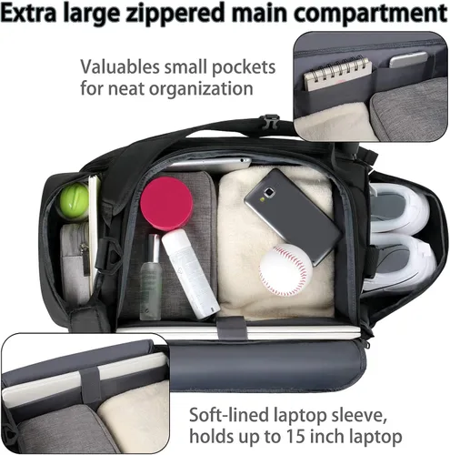 Vista 3 de MATEIN Bolsa de gimnasio para hombres mochila de gimnasio grande de 45 L bolsa de lona deportiva con compartimento para zapatos mochila de viaje