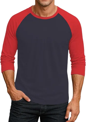 Vista 20 de Camiseta de béisbol raglán para hombre, manga larga, cuello redondo, tela ligera que absorbe la humedad para uso casual