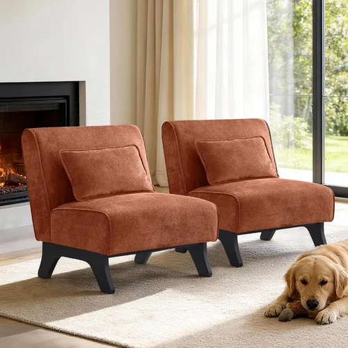 Vista 10 de Silla de acento tapizada sin brazos, sillas modernas y cómodas para sala de estar con patas de madera y almohadas, sofá cama lateral para dormitorio